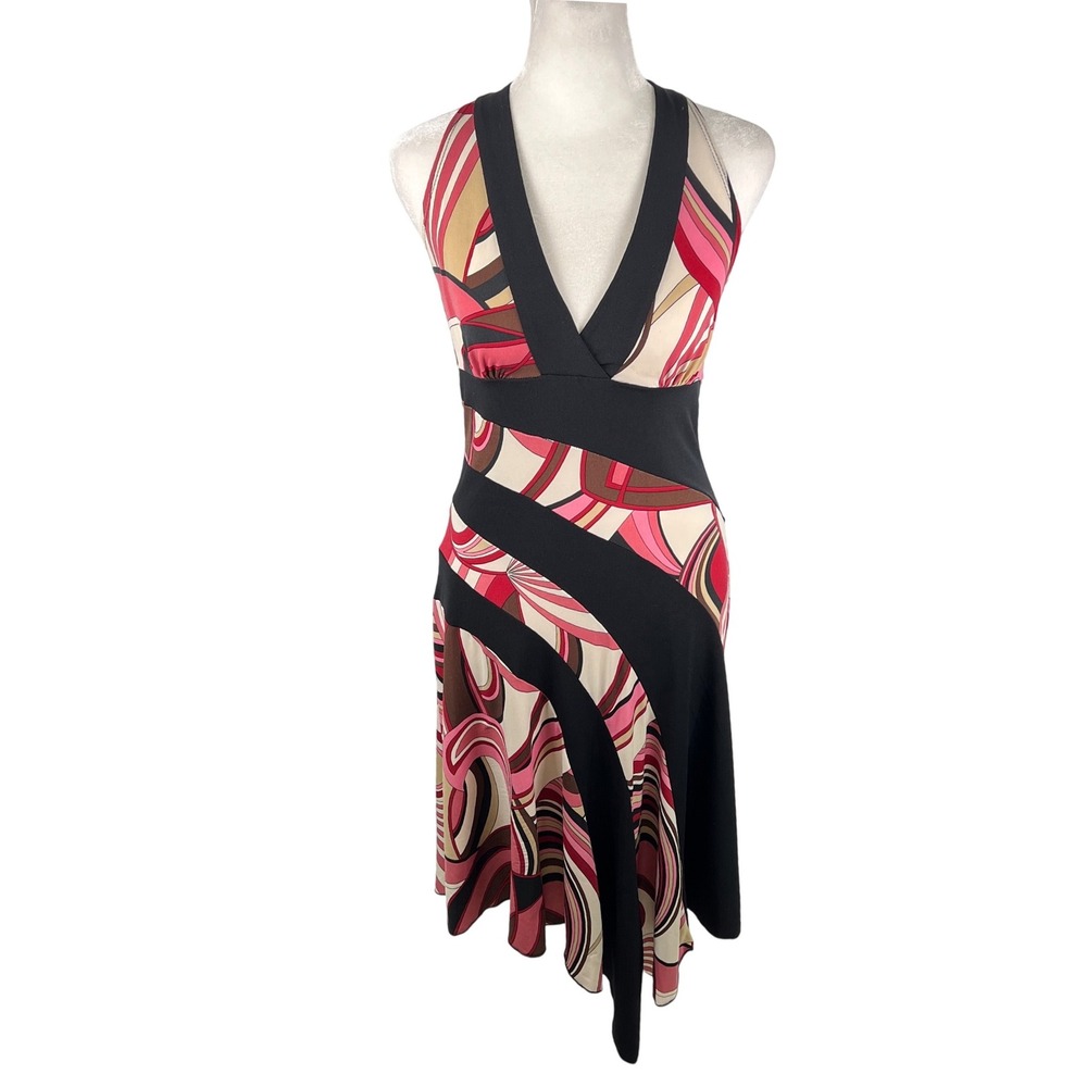 Byer Too! Womens Pink Psychedelic Swirl Y2K Halter Dress Asymmetrical Hem Size M